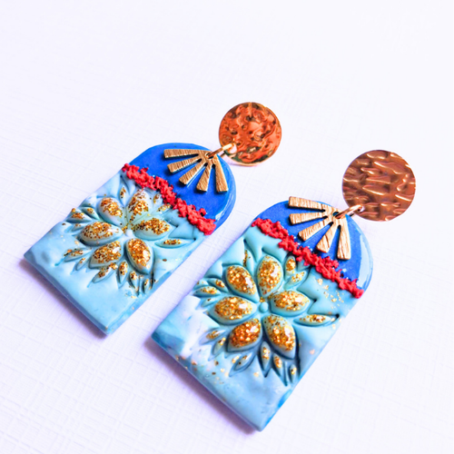 boucles oreilles pate fimo argile polymere resine uv fait main piece unique jadoretesboucles j'adore tes boucles jtb acier inoxydable vendée créatrice française made in France bleu