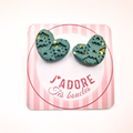 boucles oreilles clou pate fimo argile polymere resine uv fait main piece unique jadoretesboucles j'adore tes boucles jtb acier inoxydable vendée créatrice française made in France bleu canard coeur motifs aztèque