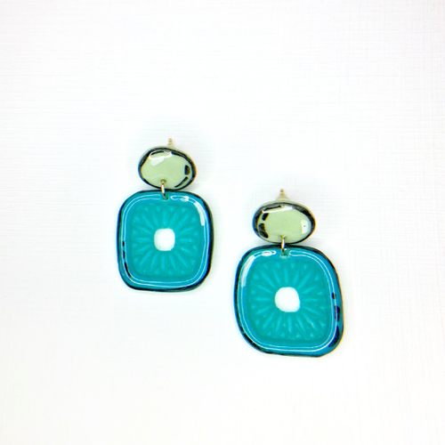 boucles oreilles pate fimo argile polymere resine uv fait main piece unique jadoretesboucles j'adore tes boucles jtb acier inoxydable vendée créatrice française made in France bleu vert comics bd carré
