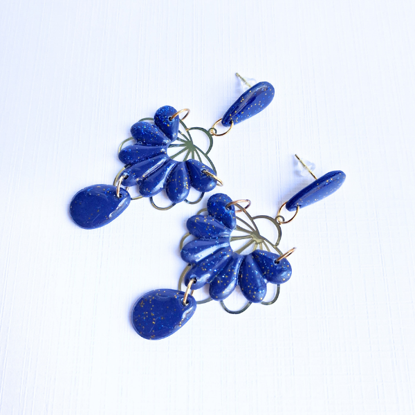 boucles oreilles pate fimo argile polymere resine uv fait main piece unique jadoretesboucles j'adore tes boucles jtb acier inoxydable vendée créatrice française made in France bleu orange citrouille halloween automne paillettes or soleil blanc