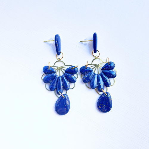 boucles oreilles pate fimo argile polymere resine uv fait main piece unique jadoretesboucles j'adore tes boucles jtb acier inoxydable vendée créatrice française made in France bleu orange citrouille halloween automne paillettes or soleil blanc