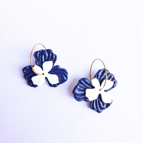 boucles oreilles pate fimo argile polymere resine uv fait main piece unique jadoretesboucles j'adore tes boucles jtb acier inoxydable vendée créatrice française made in France bleu orange citrouille halloween automne paillettes or soleil blanc