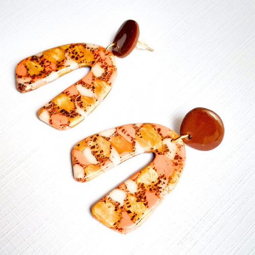 boucles oreilles pate fimo argile polymere resine uv fait main piece unique jadoretesboucles j'adore tes boucles jtb acier inoxydable vendée créatrice française made in France resine UV automne marron or orange
