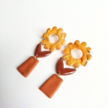 boucles oreilles pate fimo argile polymere resine uv fait main piece unique jadoretesboucles j'adore tes boucles jtb acier inoxydable vendée créatrice française made in France fleur  pot marron or automne
