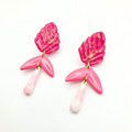 boucles oreilles pate fimo argile polymere resine uv fait main piece unique jadoretesboucles j'adore tes boucles jtb acier inoxydable vendée créatrice française made in France  fuchsia rose blanc pomme de pin pendantes