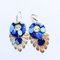 boucles oreilles pate fimo argile polymere resine uv fait main piece unique jadoretesboucles j'adore tes boucles jtb acier inoxydable vendée créatrice française made in France resine UV bleu marine or grande feuille