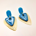 boucles oreilles pate fimo argile polymere resine uv fait main piece unique jadoretesboucles j'adore tes boucles jtb acier inoxydable vendée créatrice française made in France triangle bleu or