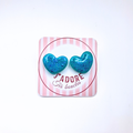 boucles oreilles clou pate fimo argile polymere resine uv fait main piece unique jadoretesboucles j'adore tes boucles jtb acier inoxydable vendée créatrice française made in France bleu paillettes coeur