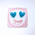 boucles oreilles clou pate fimo argile polymere resine uv fait main piece unique jadoretesboucles j'adore tes boucles jtb acier inoxydable vendée créatrice française made in France coeur  bleu clair paillettes