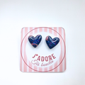 boucles oreilles clou pate fimo argile polymere resine uv fait main piece unique jadoretesboucles j'adore tes boucles jtb acier inoxydable vendée créatrice française made in France coeur  bleu marine vieux rose paillettes