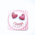 boucles oreilles clou pate fimo argile polymere resine uv fait main piece unique jadoretesboucles j'adore tes boucles jtb acier inoxydable vendée créatrice française made in France coeur  vieux rose paillettes