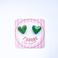 boucles oreilles clou pate fimo argile polymere resine uv fait main piece unique jadoretesboucles j'adore tes boucles jtb acier inoxydable vendée créatrice française made in France coeur  vert