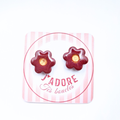 boucles oreilles clou pate fimo argile polymere resine uv fait main piece unique jadoretesboucles j'adore tes boucles jtb acier inoxydable vendée créatrice française made in France fleur bordeaux