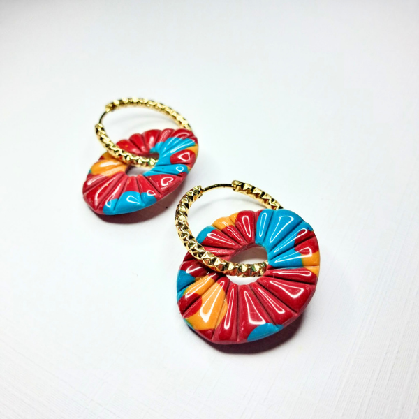 pampilles anneaux créoles charm pate fimo argile polymere resine uv fait main piece unique jadoretesboucles j'adore tes boucles jtb acier inoxydable vendée créatrice française made in France bleu moutarde bordeaux paillettes