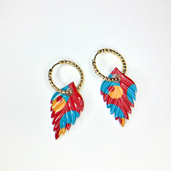 pampilles anneaux créoles charm pate fimo argile polymere resine uv fait main piece unique jadoretesboucles j'adore tes boucles jtb acier inoxydable vendée créatrice française made in France bleu moutarde bordeaux paillettes feuille